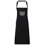 Division waxed-look denim bib apron with faux leather Aprons