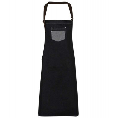 Division waxed-look denim bib apron with faux leather Aprons