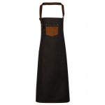 Division waxed-look denim bib apron with faux leather Aprons