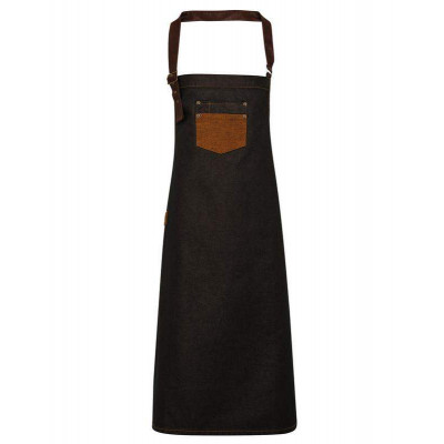 Division waxed-look denim bib apron with faux leather Aprons