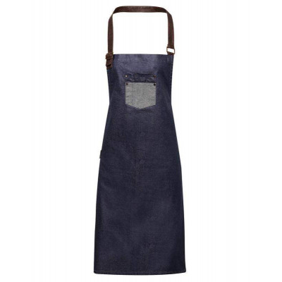 Division waxed-look denim bib apron with faux leather Aprons