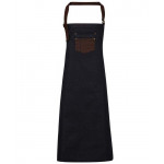 Division waxed-look denim bib apron with faux leather Aprons