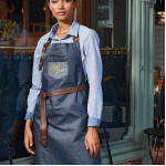 Division waxed-look denim bib apron with faux leather Aprons