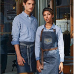 Division waxed-look denim bib apron with faux leather Aprons